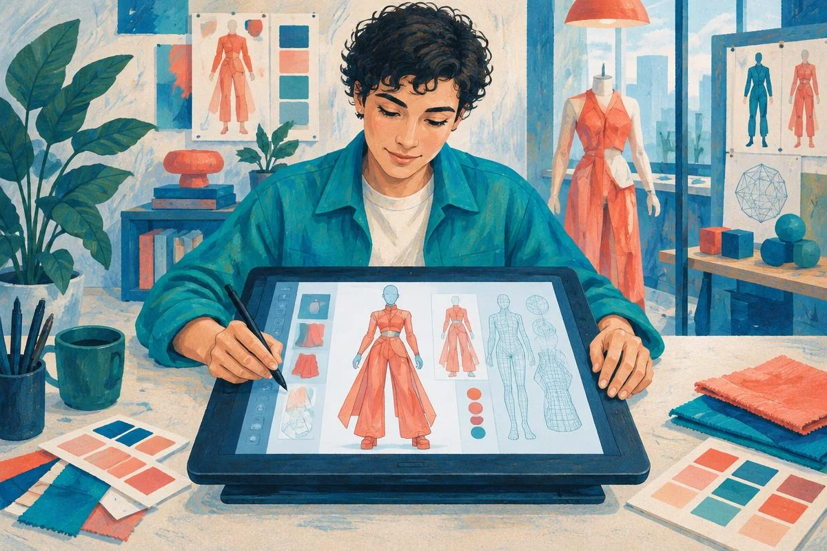 Zara's AI fashion project represented by an operator drawing a clearly digital fashion persona.